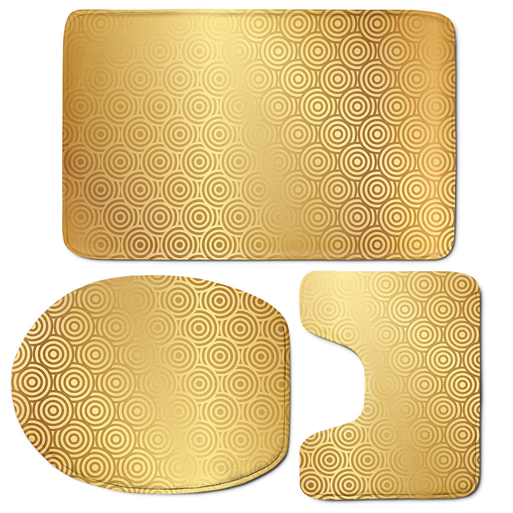 Gold Chinese Pattern Print 3 Piece Bath Mat Set