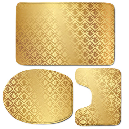 Gold Chinese Pattern Print 3 Piece Bath Mat Set