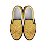 Gold Chinese Pattern Print Black Slip On Shoes