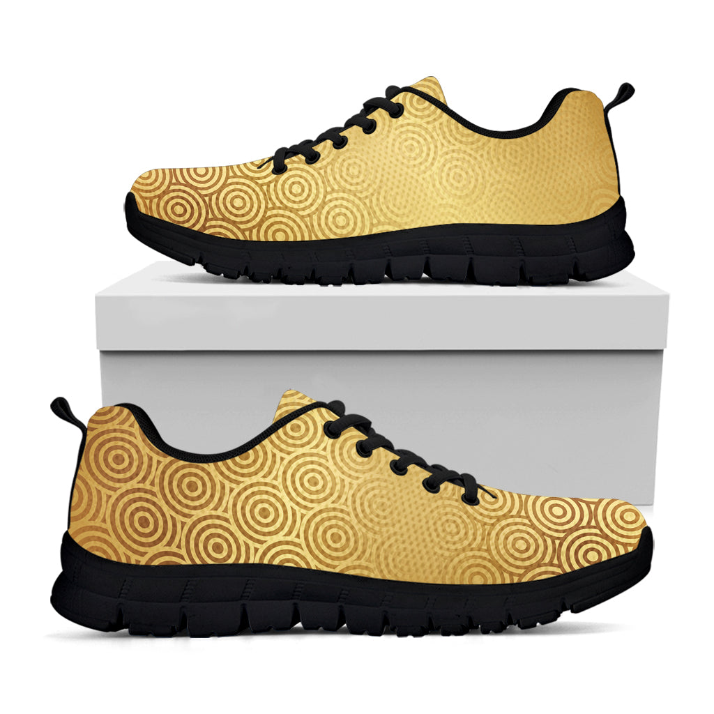 Gold Chinese Pattern Print Black Sneakers