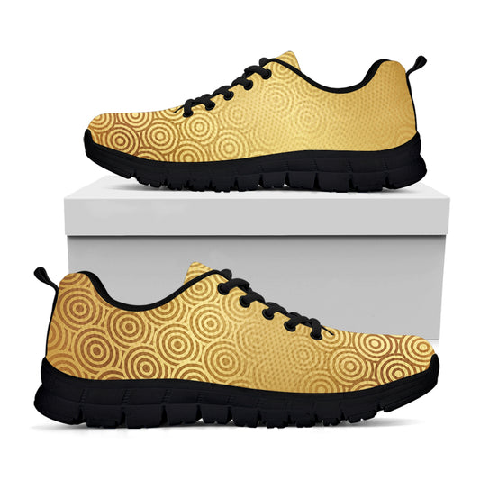 Gold Chinese Pattern Print Black Sneakers