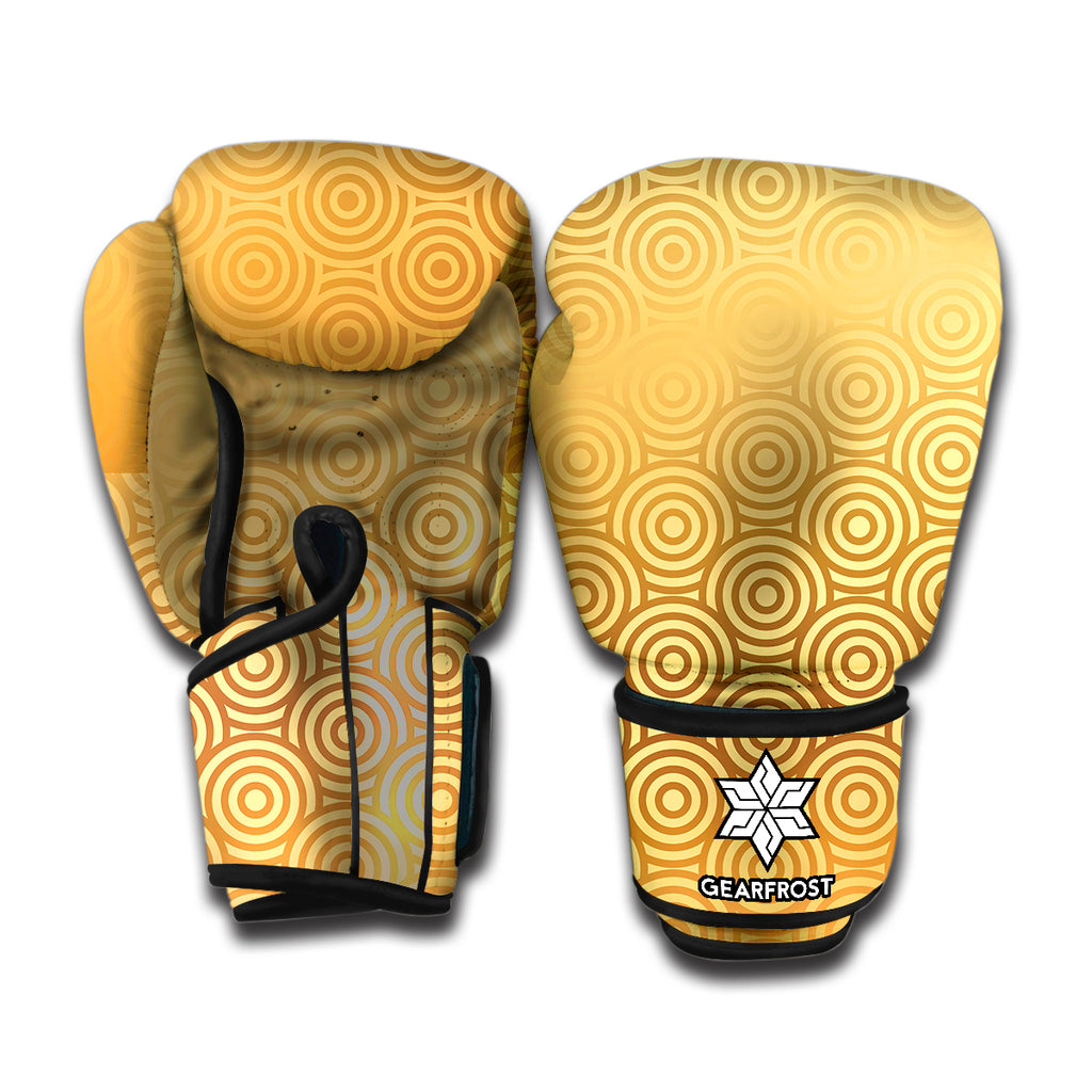 Gold Chinese Pattern Print Boxing Gloves