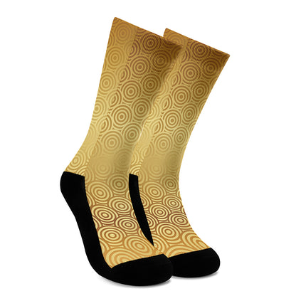 Gold Chinese Pattern Print Crew Socks