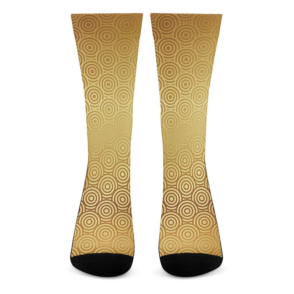 Gold Chinese Pattern Print Crew Socks
