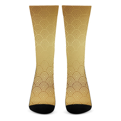 Gold Chinese Pattern Print Crew Socks