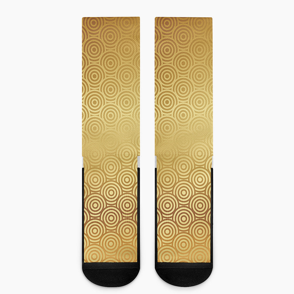 Gold Chinese Pattern Print Crew Socks