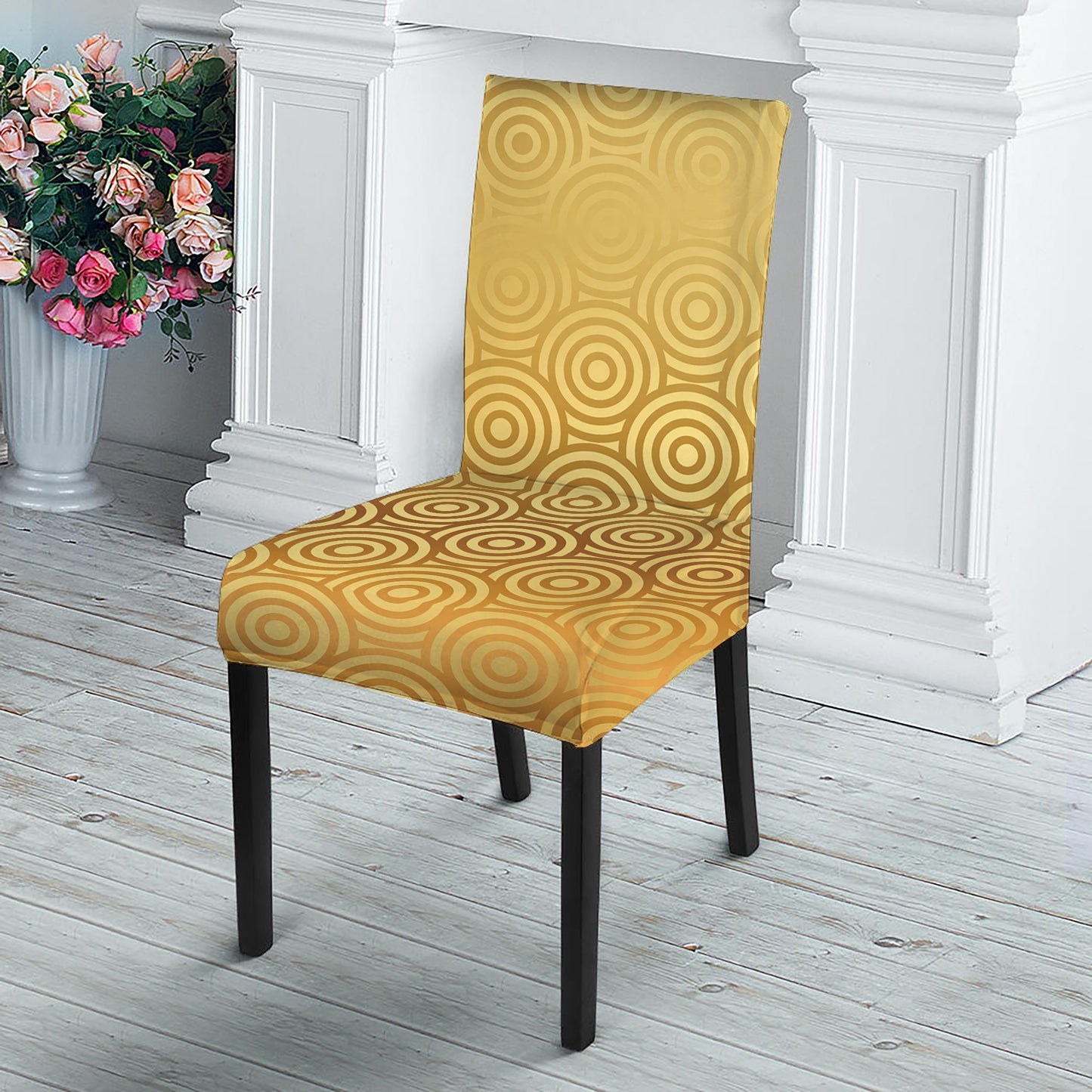 Gold Chinese Pattern Print Dining Chair Slipcover