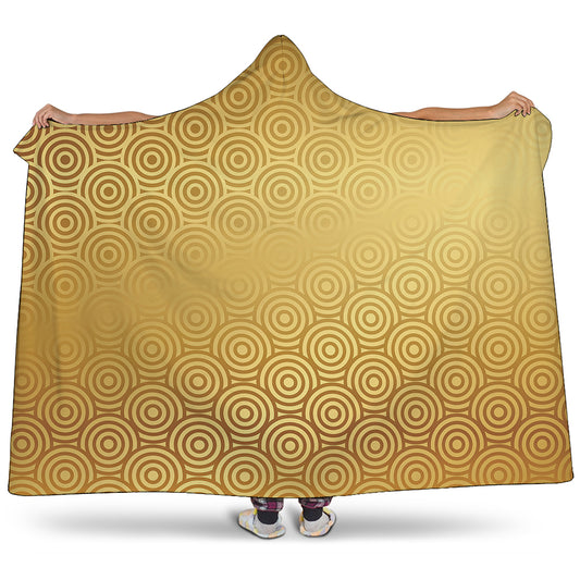 Gold Chinese Pattern Print Hooded Blanket