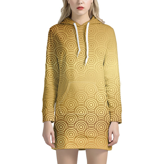 Gold Chinese Pattern Print Hoodie Dress