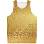Gold Chinese Pattern Print Men's Tank Top