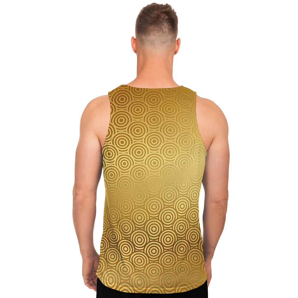 Gold Chinese Pattern Print Men's Tank Top