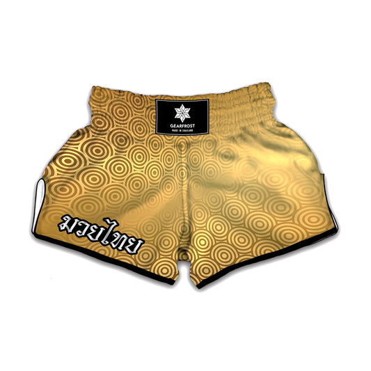 Gold Chinese Pattern Print Muay Thai Boxing Shorts