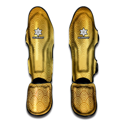 Gold Chinese Pattern Print Muay Thai Shin Guard