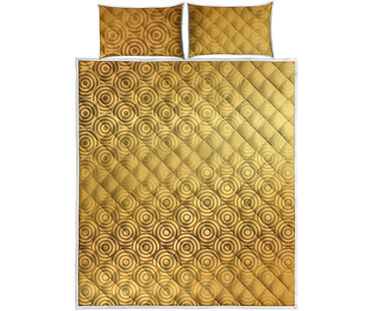 Gold Chinese Pattern Print Quilt Bed Set