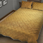 Gold Chinese Pattern Print Quilt Bed Set