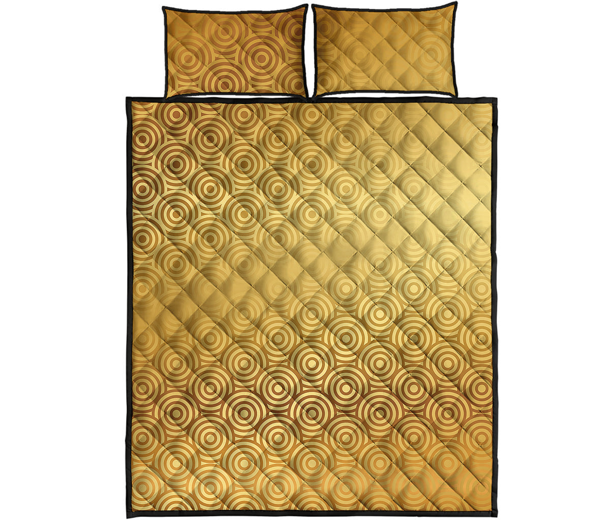 Gold Chinese Pattern Print Quilt Bed Set