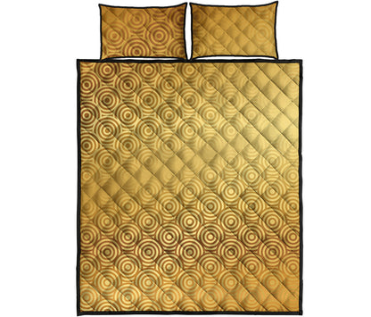 Gold Chinese Pattern Print Quilt Bed Set