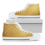 Gold Chinese Pattern Print White High Top Shoes