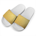 Gold Chinese Pattern Print White Slide Sandals