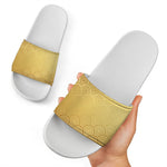 Gold Chinese Pattern Print White Slide Sandals