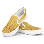 Gold Chinese Pattern Print White Slip On Shoes