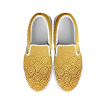 Gold Chinese Pattern Print White Slip On Shoes