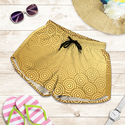Gold Chinese Pattern Print Women's Shorts