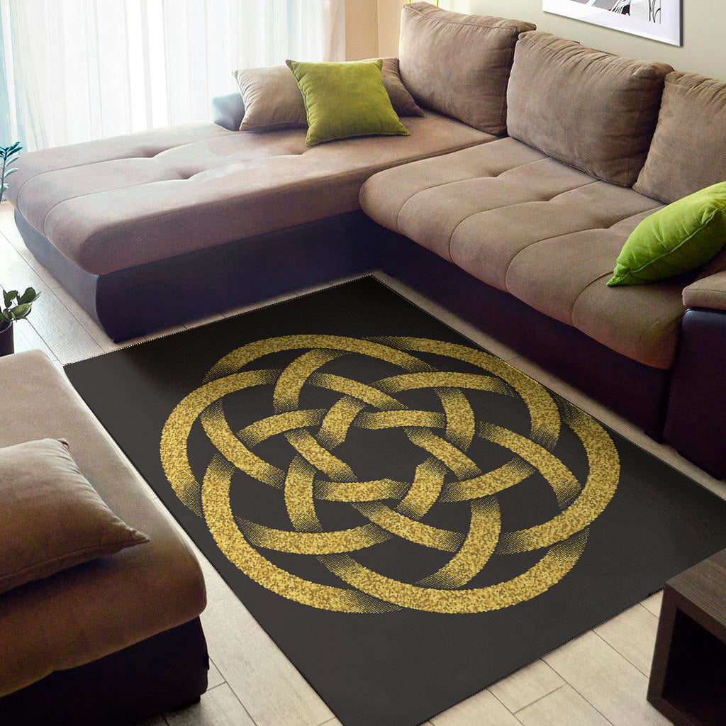 Gold Circle Celtic Knot Symbol Print Area Rug