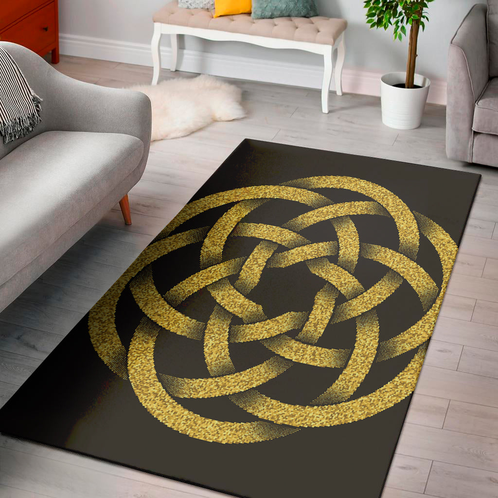 Gold Circle Celtic Knot Symbol Print Area Rug