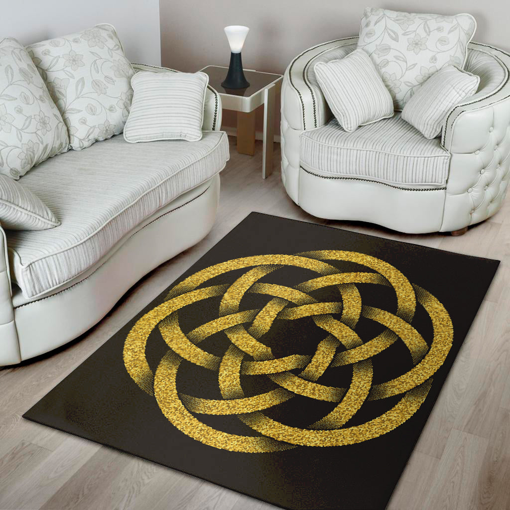 Gold Circle Celtic Knot Symbol Print Area Rug