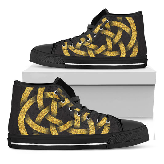 Gold Circle Celtic Knot Symbol Print Black High Top Shoes