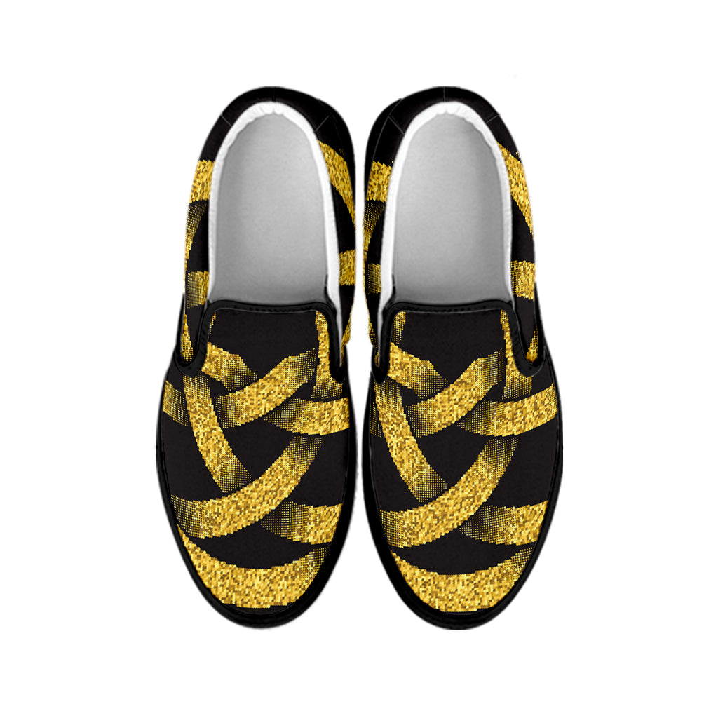 Gold Circle Celtic Knot Symbol Print Black Slip On Shoes