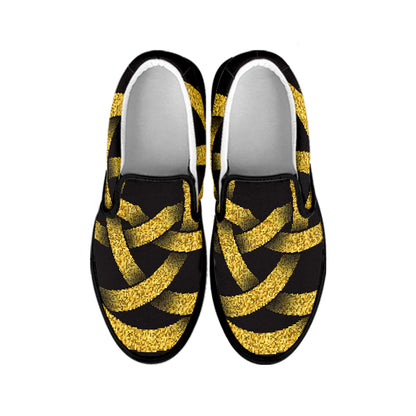 Gold Circle Celtic Knot Symbol Print Black Slip On Shoes