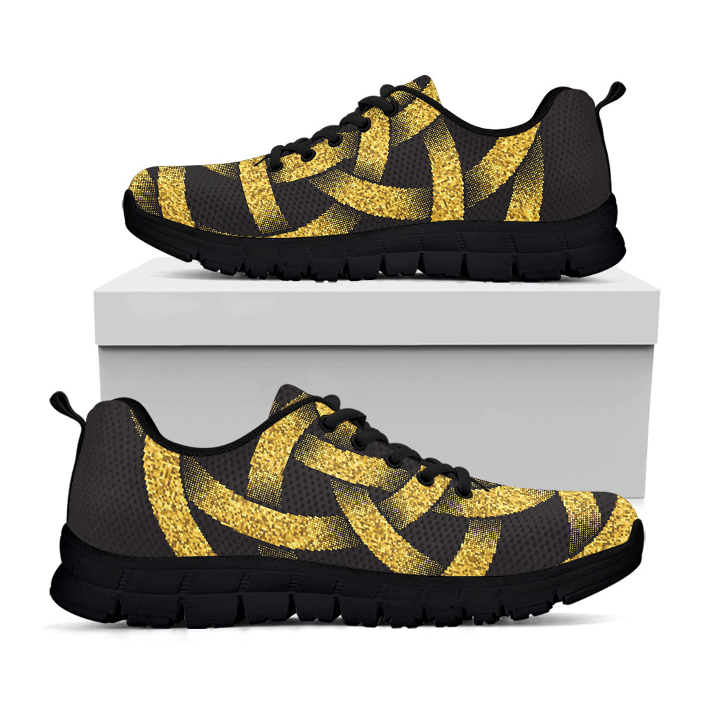 Gold Circle Celtic Knot Symbol Print Black Sneakers