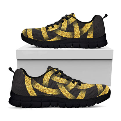 Gold Circle Celtic Knot Symbol Print Black Sneakers
