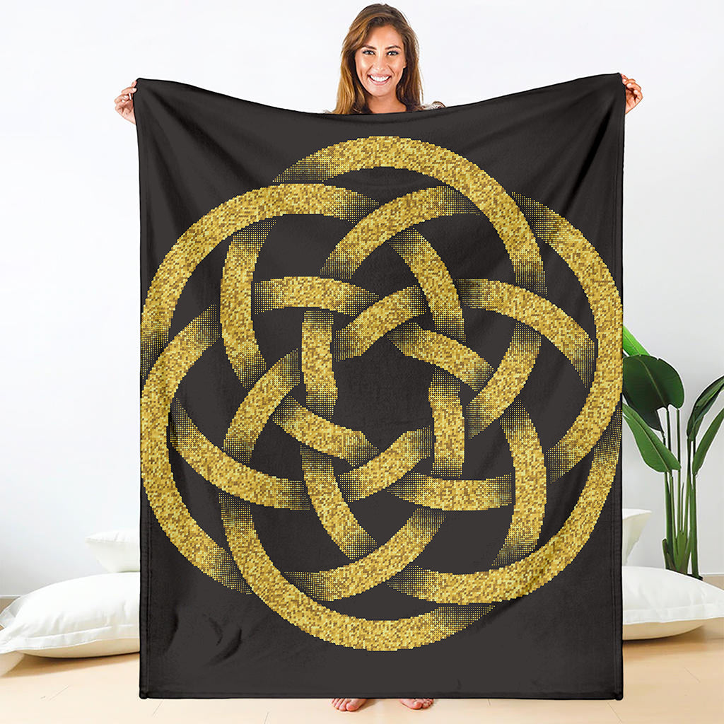 Gold Circle Celtic Knot Symbol Print Blanket