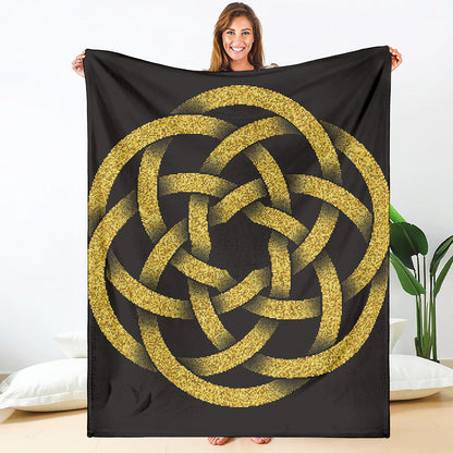 Gold Circle Celtic Knot Symbol Print Blanket