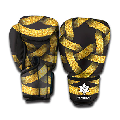 Gold Circle Celtic Knot Symbol Print Boxing Gloves