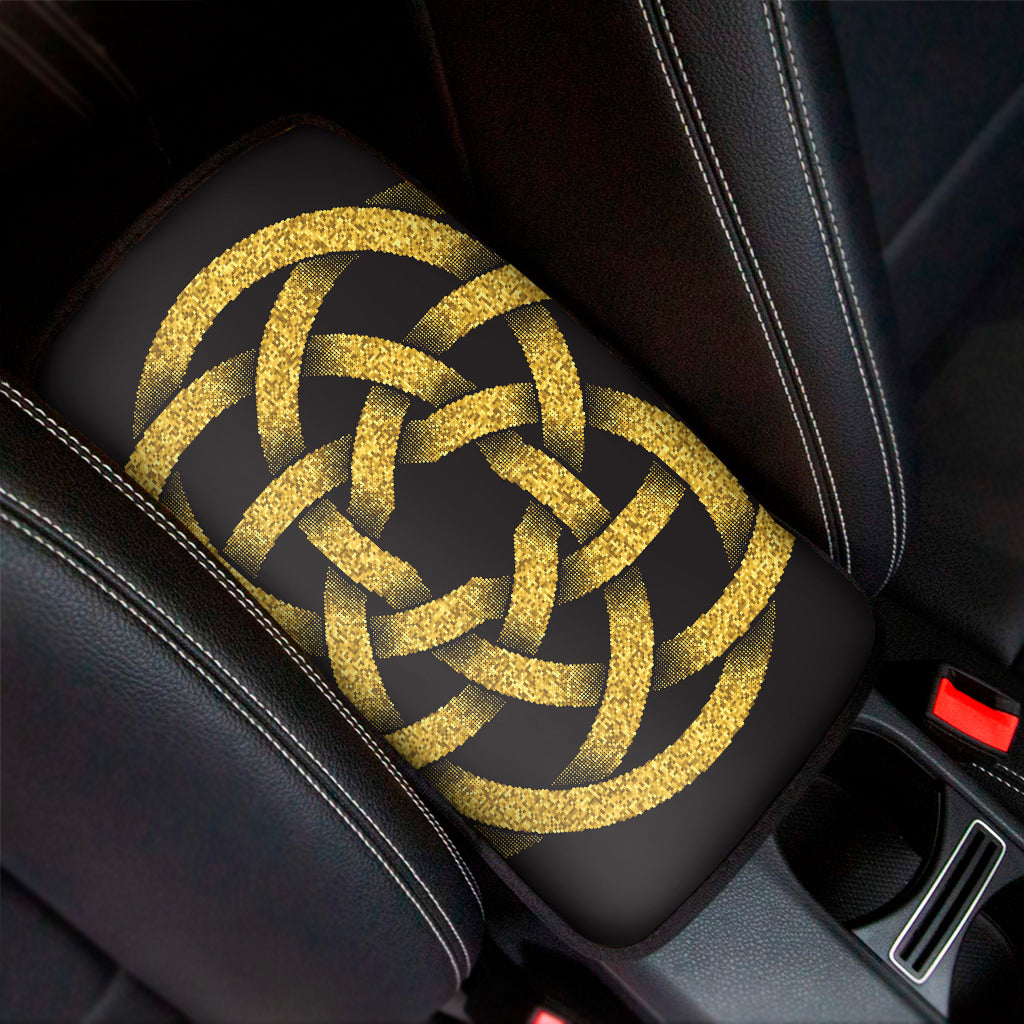 Gold Circle Celtic Knot Symbol Print Car Center Console Cover