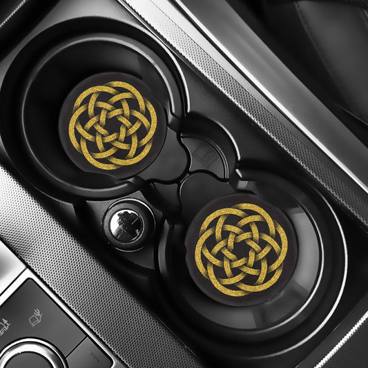 Gold Circle Celtic Knot Symbol Print Car Coasters