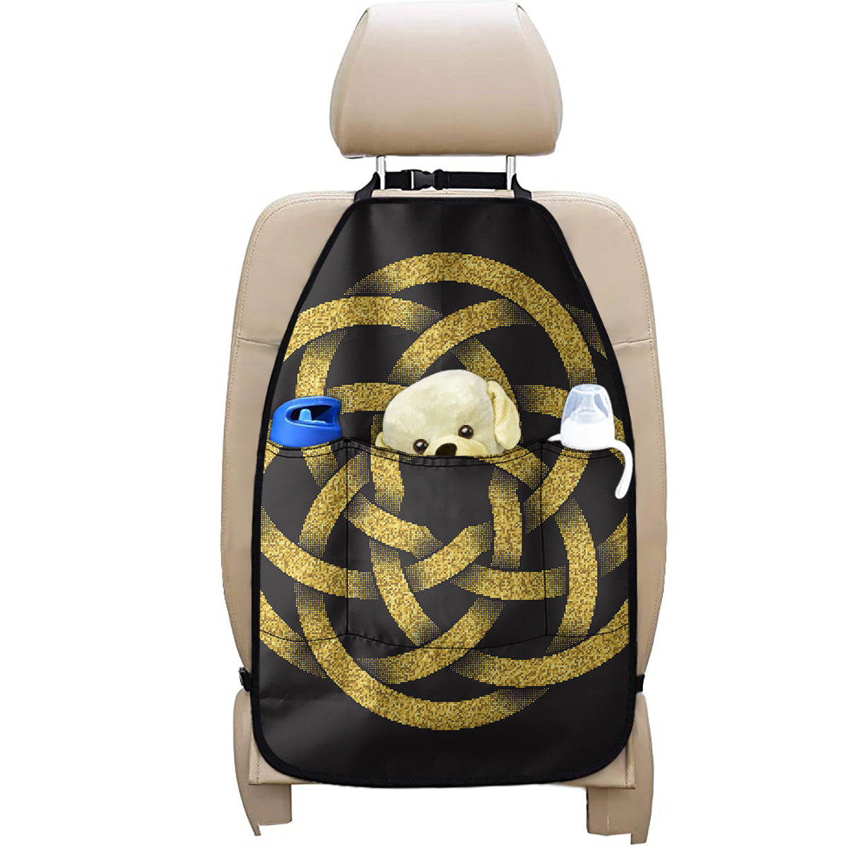 Gold Circle Celtic Knot Symbol Print Car Seat Organizers