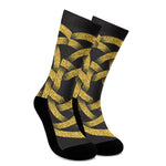 Gold Circle Celtic Knot Symbol Print Crew Socks