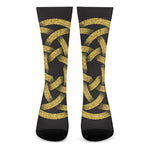 Gold Circle Celtic Knot Symbol Print Crew Socks