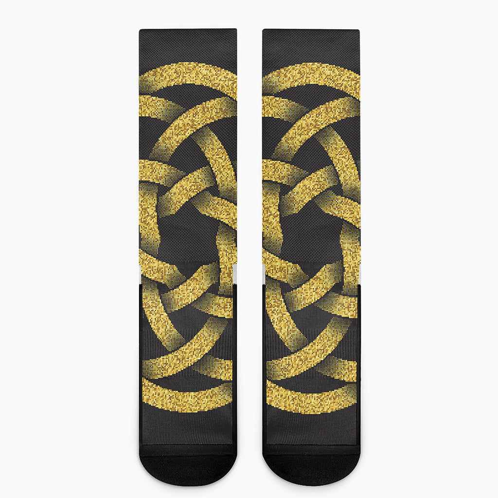 Gold Circle Celtic Knot Symbol Print Crew Socks