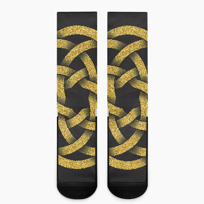 Gold Circle Celtic Knot Symbol Print Crew Socks