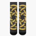 Gold Circle Celtic Knot Symbol Print Crew Socks