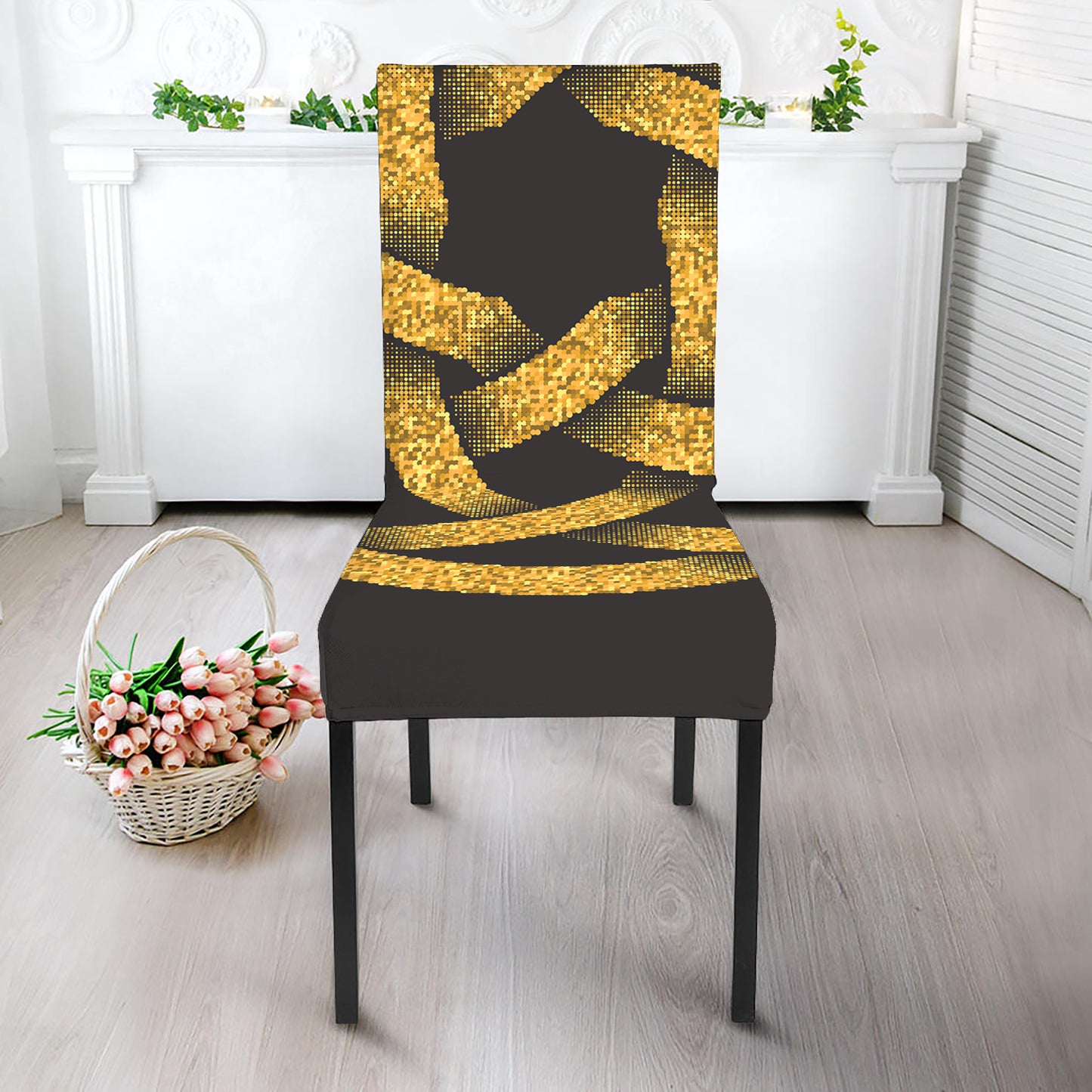 Gold Circle Celtic Knot Symbol Print Dining Chair Slipcover