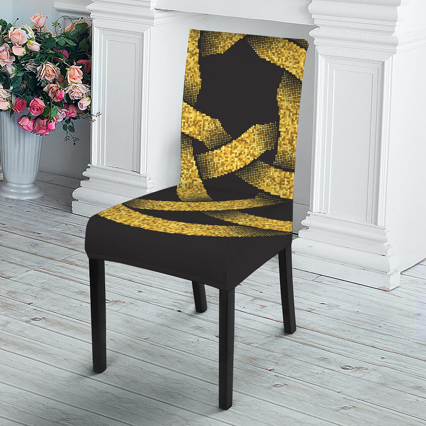 Gold Circle Celtic Knot Symbol Print Dining Chair Slipcover