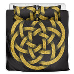 Gold Circle Celtic Knot Symbol Print Duvet Cover Bedding Set