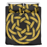 Gold Circle Celtic Knot Symbol Print Duvet Cover Bedding Set